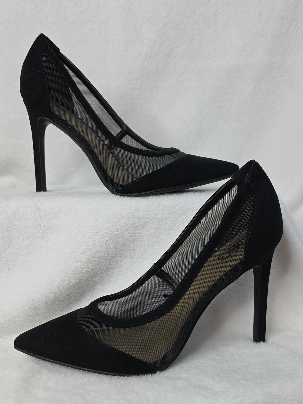 GBG Pointed Black Mesh & Suede Stiletto Pumps